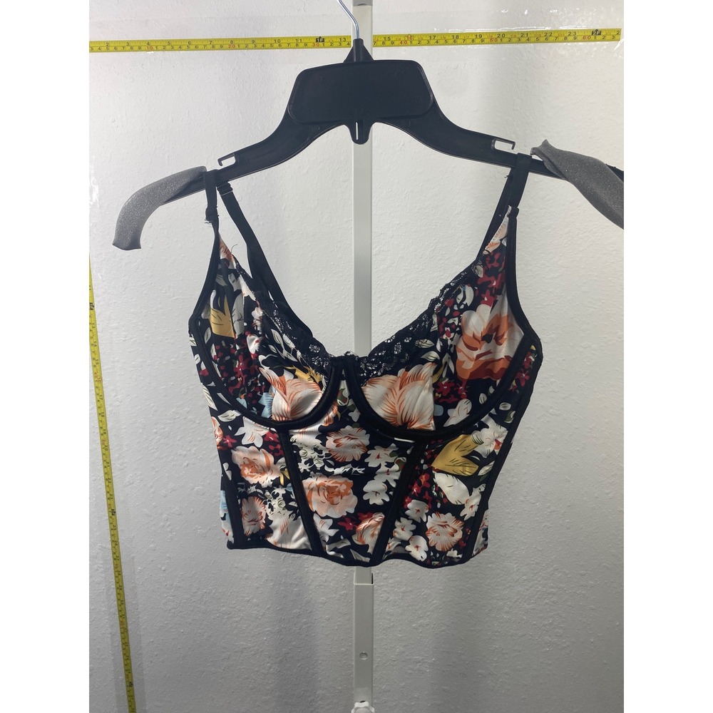 SHEIN Floral Corset Top Black Lace Trim Bustier Crop Top Medium